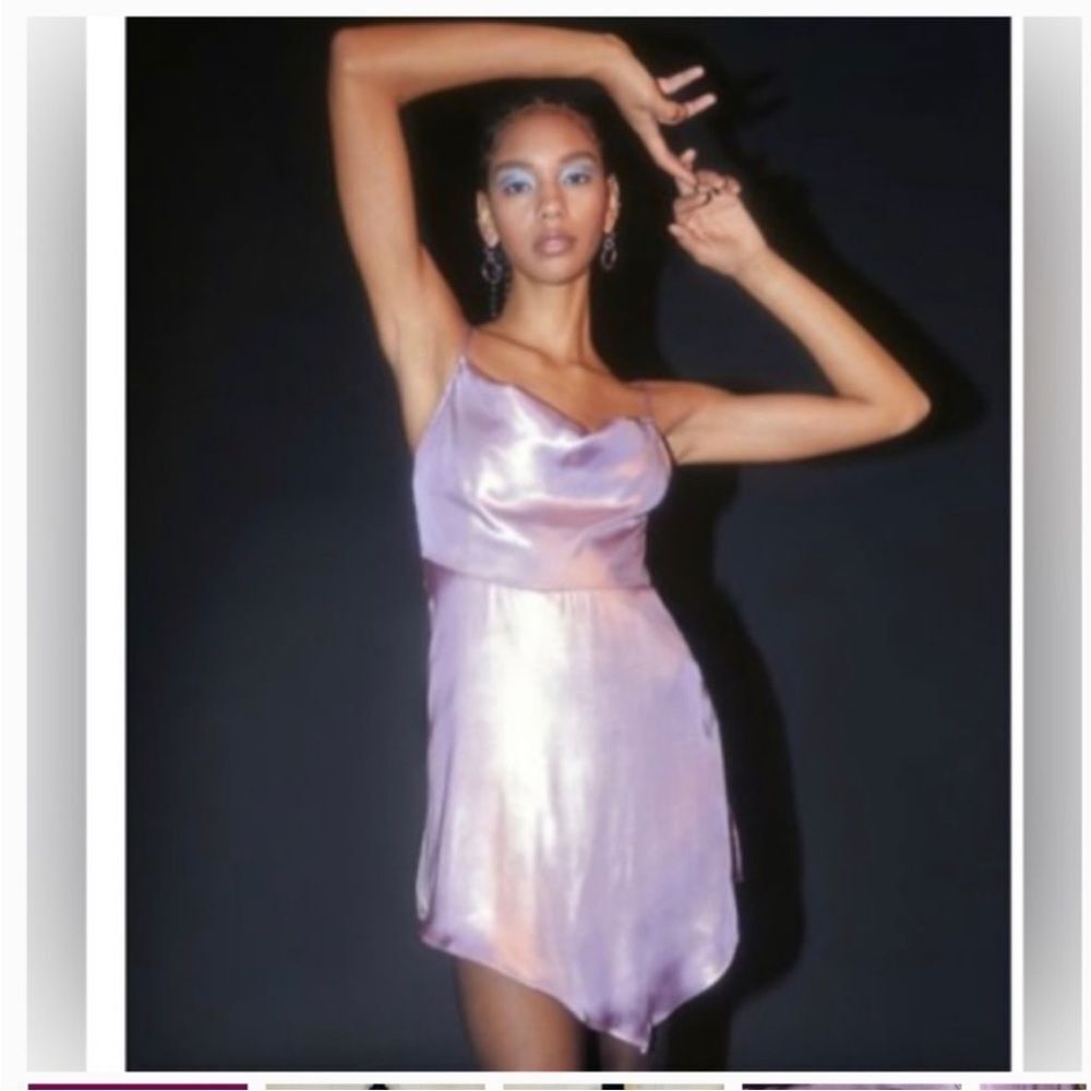 UO Urban Outfitters Future Purple Metallica Shine Cowl Neck Slip Dress Mallory S